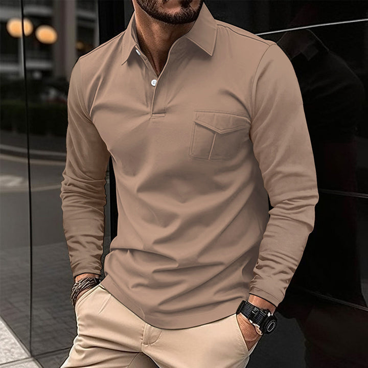 Herren lässiges Langarmshirt mit praktischer Brusttasche Echoarchiv