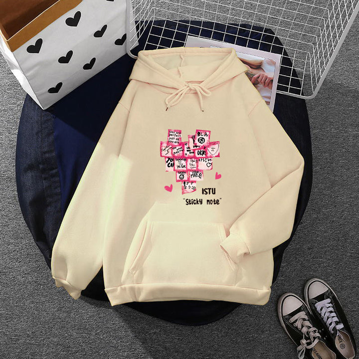 Damen Kapuzenpullover mit Sticky-Note Grafik, Kängurutasche und weichem Fleecefutter – Auréline