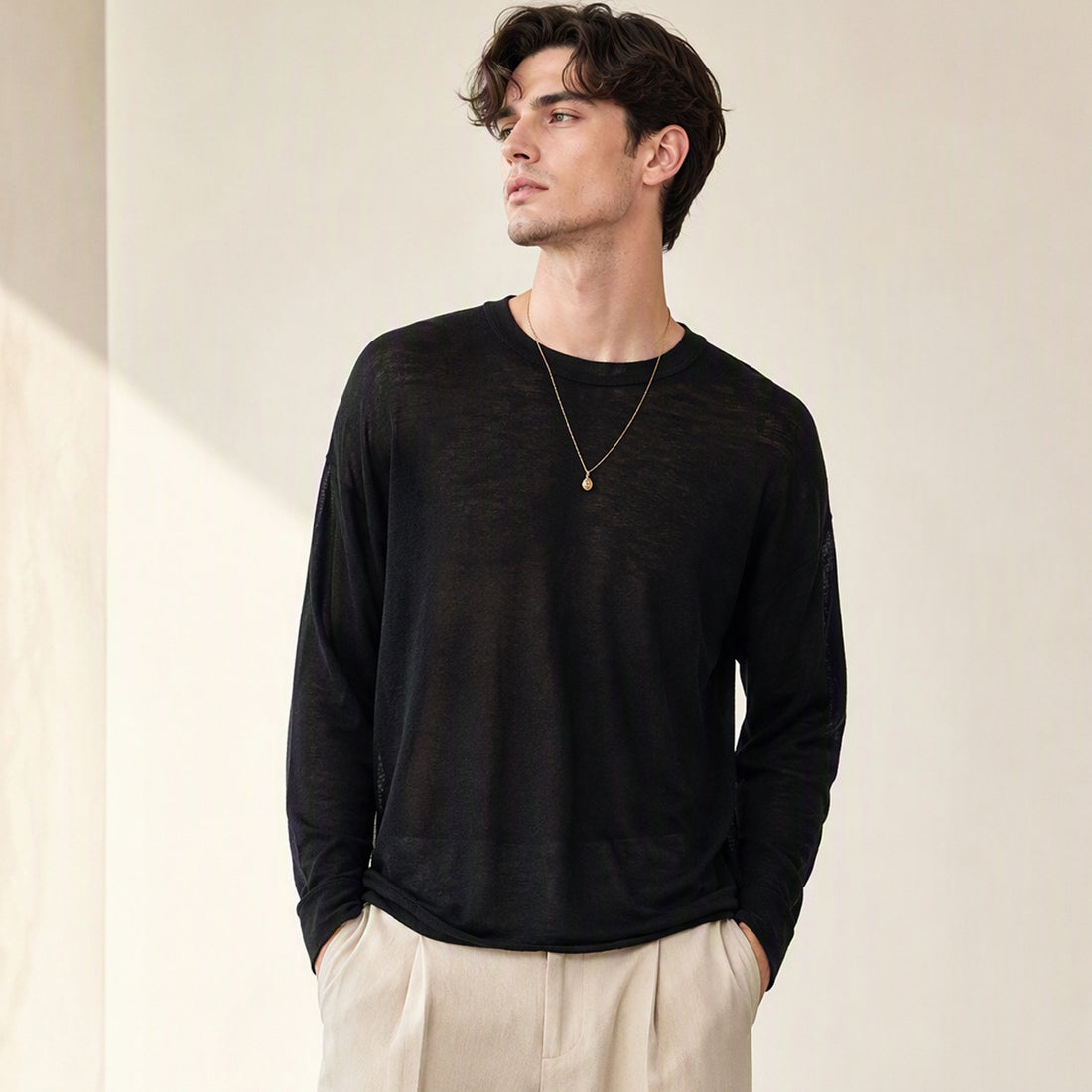 Herren Langarm Feinstrick-Pullover mit weiter Passform Echo Archiv