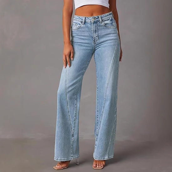 Damen High-Waist Wide-Leg Jeans mit dekorativer V-Naht Echo Archiv
