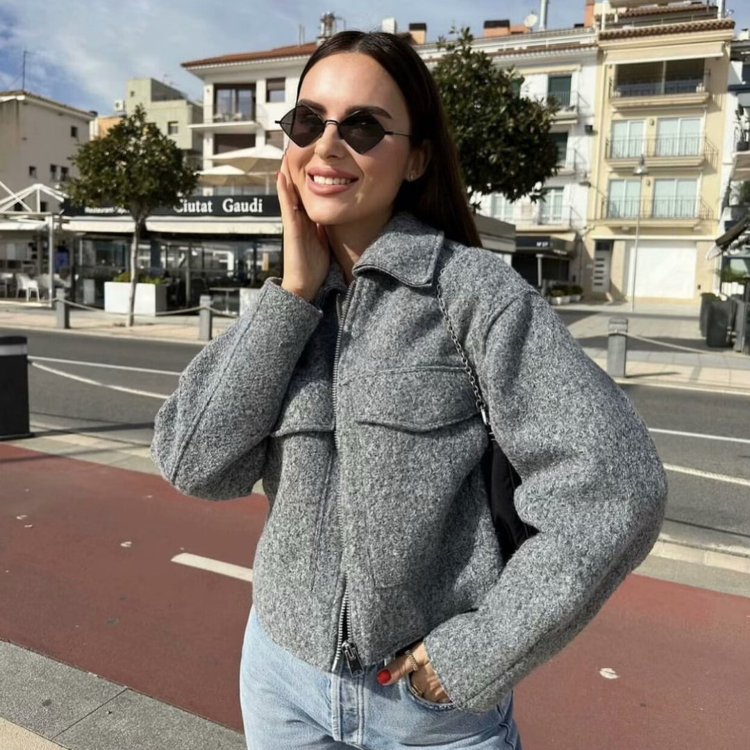 Damen Oversize-Shacket aus Wollmix mit Reißverschluss und aufgesetzten Pattentaschen Echo Archiv