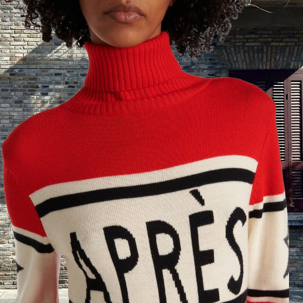 Damen Modischer Strickpullover mit hohem Kragen und auffälligem Schriftzug – Mavelle