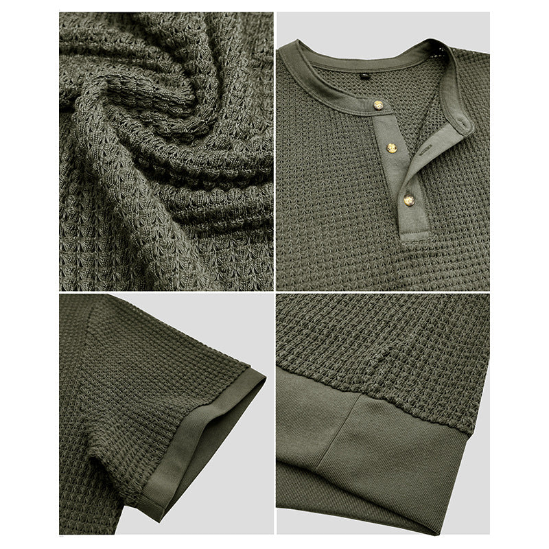 Herren Kurzarm-Henley-Shirt mit strukturiertem Design und edler Knopfleiste Echoarchiv