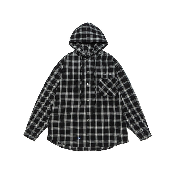 Unisex Kapuzen‑Overshirt im karierten Flanell‑Look mit Brusttasche und Knopfleiste Echoarchiv