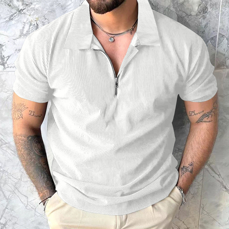 Herren modisches kurzärmliges Polo-Shirt mit lässigem Hochkragen und Reißverschluss Echoarchiv