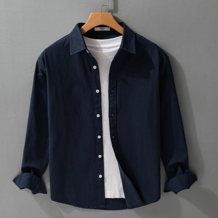 Herren Texturiertes Baumwoll-Hemdjacken-Overshirt im Relaxed-Fit mit Kentkragen Echoarchiv