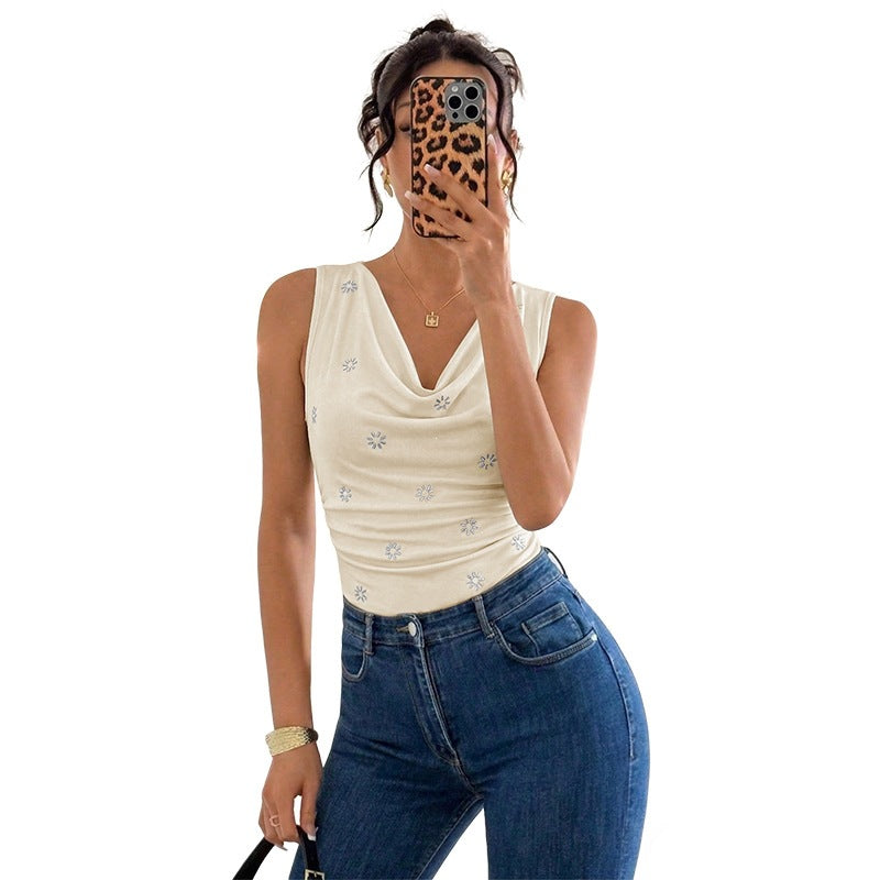 Damen Eleganter tank top mit Blumenapplikationen Echo Archiv