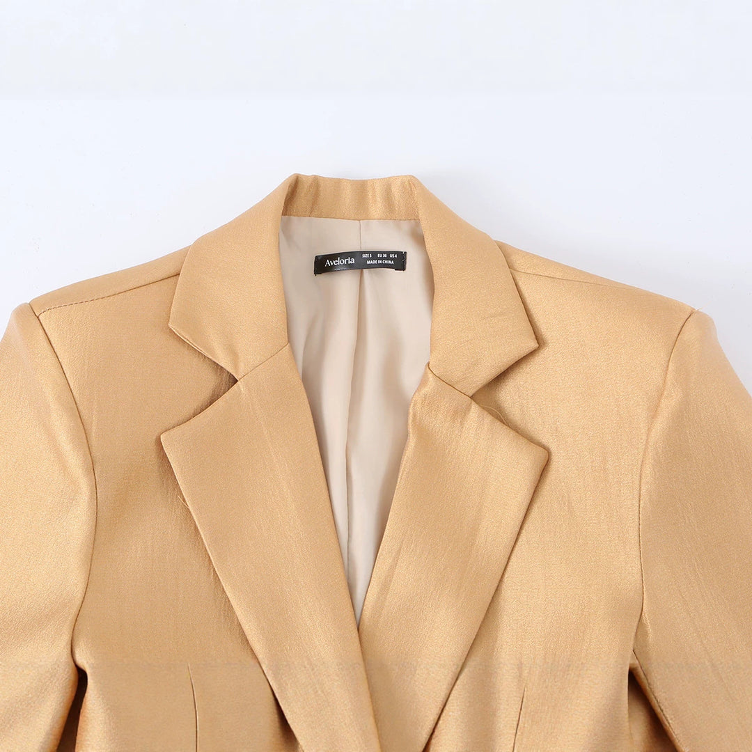 Damen Taillierter Satin-Blazer mit Tunnelzug, Reverskragen und legerer Silhouette Echo Archiv