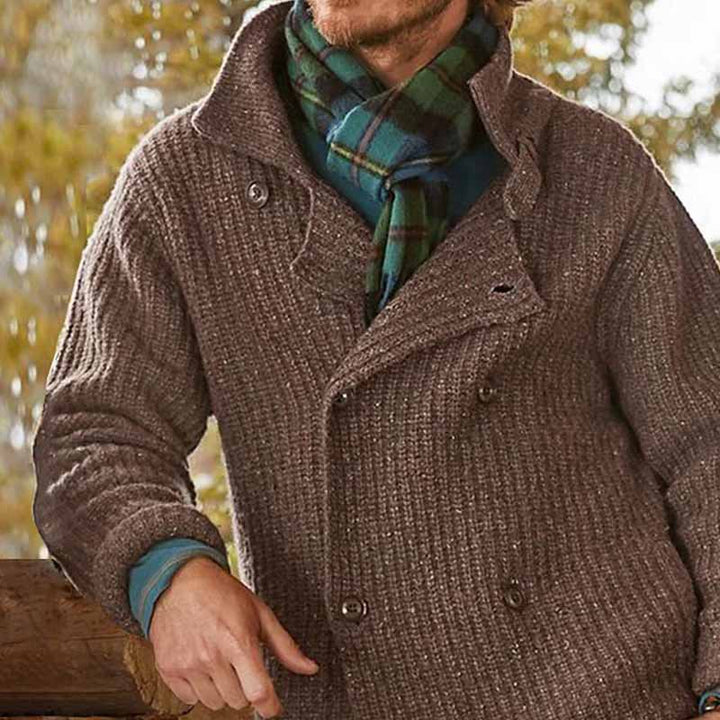 Herren Doppelreihiger Grobstrick-Cardigan mit Schalkragen und Rippenstruktur Echoarchiv