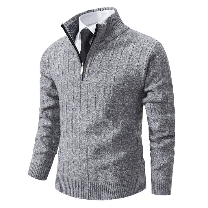Herren nan Halbzip-Strickpullover mit strukturierter Zopfoptik, wärmendem Stehkragen und schmaler Silhouette Echo Archiv