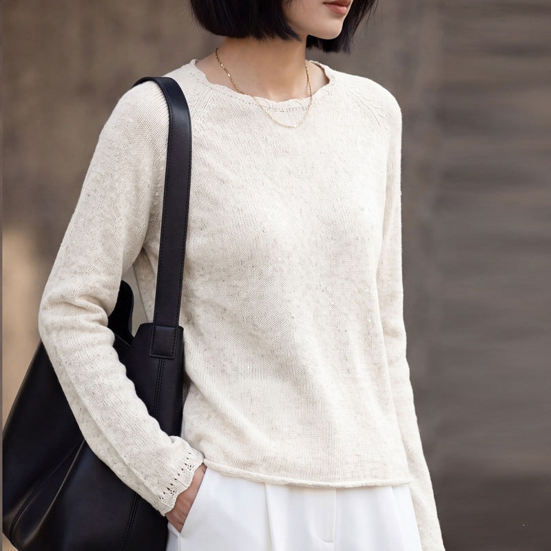 Damen leichter Feinstrickpullover mit dezenter Glitzeroptik und Raglanärmeln Echoarchiv