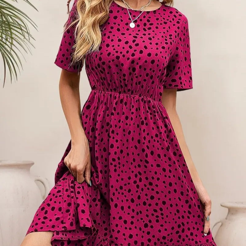 Damen Sommerliches A-Linien Kleid mit Rüschensaum und Punkten Echo Archiv