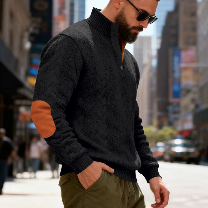 Herren gestrickter Pullover mit Kontrastdetails und modernem Knopfverschluss Echoarchiv