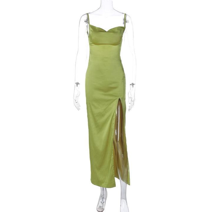 Damen Elegantes Maxikleid mit tiefem Spaghetti-Träger-Ausschnitt und seitlichem Schlitz Echo Archiv