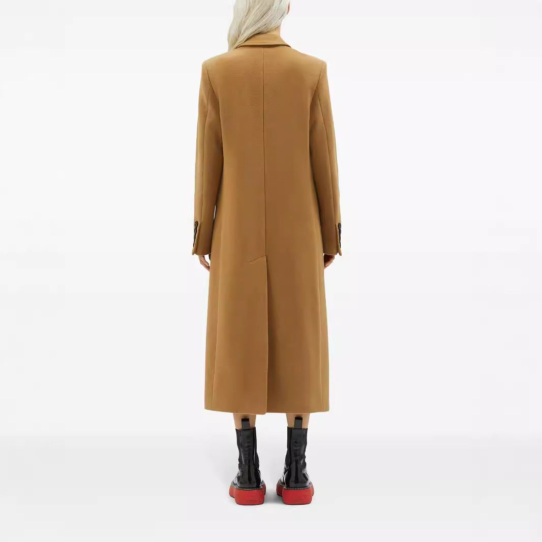 Damen Maxilanger Einreihiger Longcoat im minimalistischen Tailoring mit Pattentaschen Echoarchiv