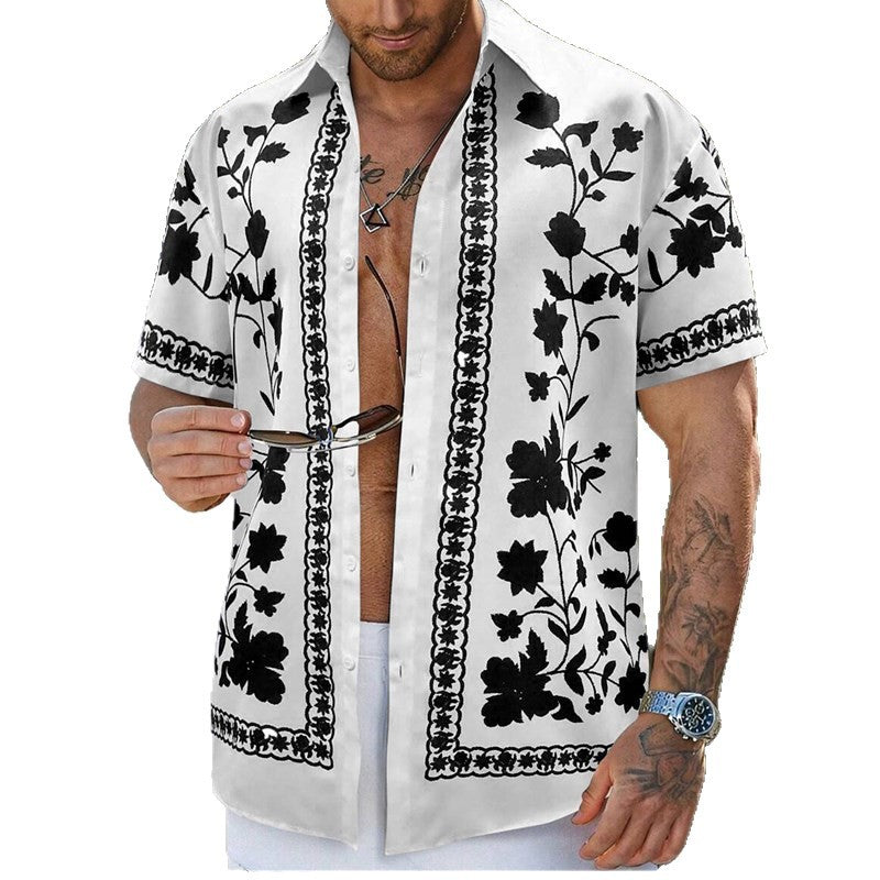 Herren Freizeithemd mit floralem Stickdesign und kurzärmeliger Passform Echoarchiv