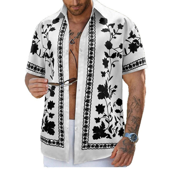 Herren Freizeithemd mit floralem Stickdesign und kurzärmeliger Passform Echoarchiv