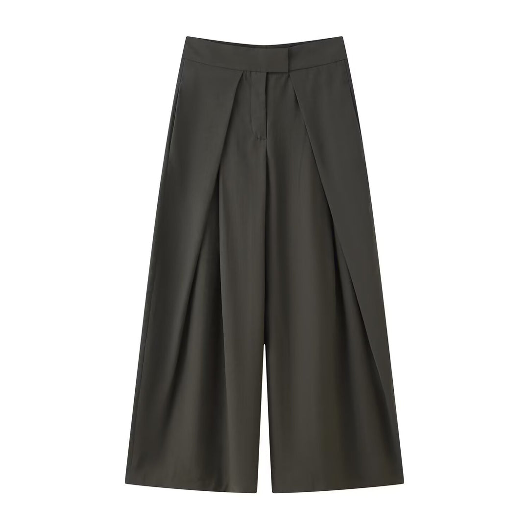 Damen 400+ weite Culotte‑Hose mit hoher Taille, verdeckter Knopfblende und vorderen Überlappungs‑Schlitzen Echo Archiv