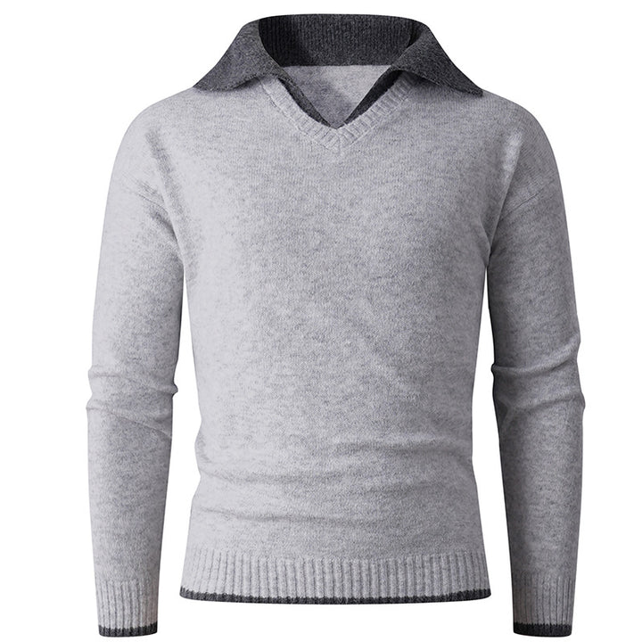 Herren eleganter V-Ausschnitt Pullover mit kontrastierendem Kragen Echoarchiv