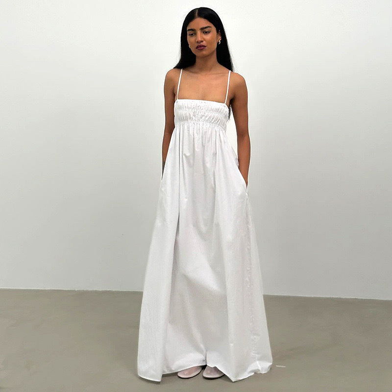 Damen Maxi-Kleid mit gerafftem Oberteil und seitlichen Taschen Echo Archiv