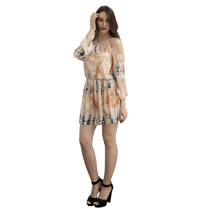 Damen Kurzkleid mit Cut-Out-Schultern, elastischer Taille & Batikstreifen Echoarchiv
