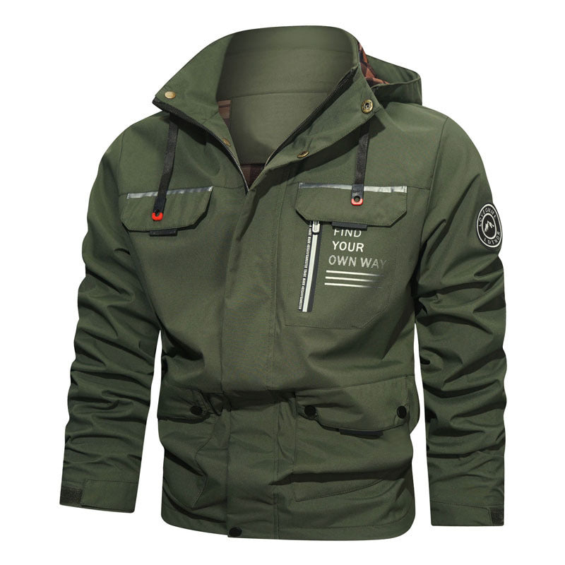 Herren wasserabweisende Kapuzen-Fieldjacke mit Brustreißverschluss und Multifunktions-Taschen Echo Archiv