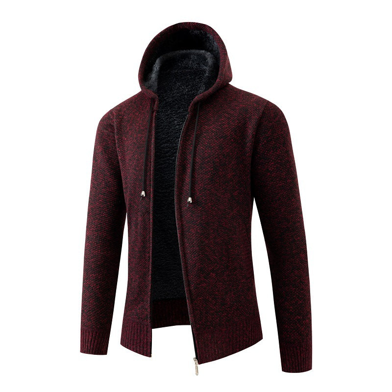 Herren nan melierte Strickzip-Kapuzenjacke mit wärmendem Teddyfutter, verdecktem Zwei-Wege-Reißverschluss und elastischen Bündchen Echo Archiv