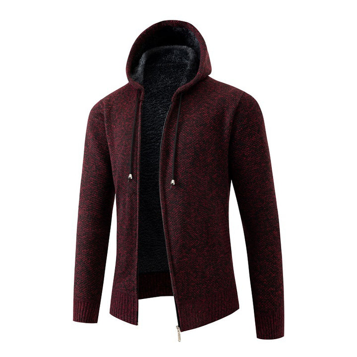 Herren nan melierte Strickzip-Kapuzenjacke mit wärmendem Teddyfutter, verdecktem Zwei-Wege-Reißverschluss und elastischen Bündchen Echo Archiv