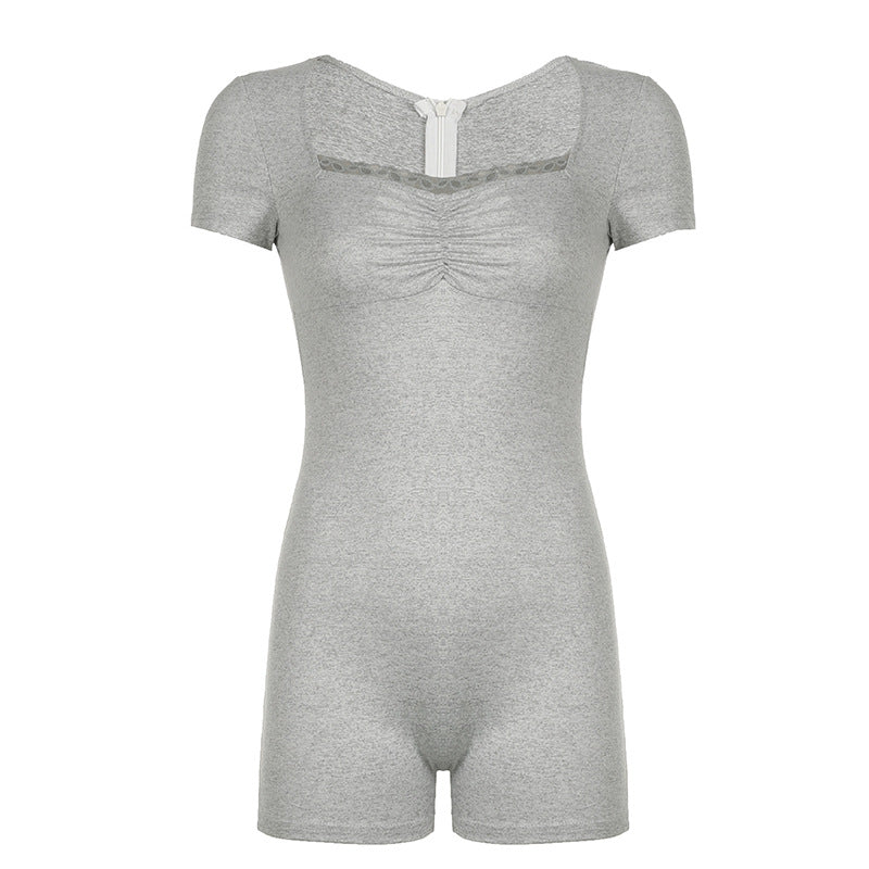 Damen figurbetonter Kurzoverall mit raffinierter Raffung und elegantem Rückenschlitz Echo Archiv