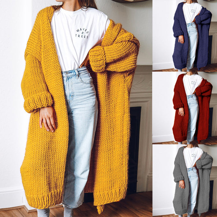 Damen Oversize Maxi Grobstrick-Cardigan mit offener Front und voluminösen Ärmeln Echo Archiv