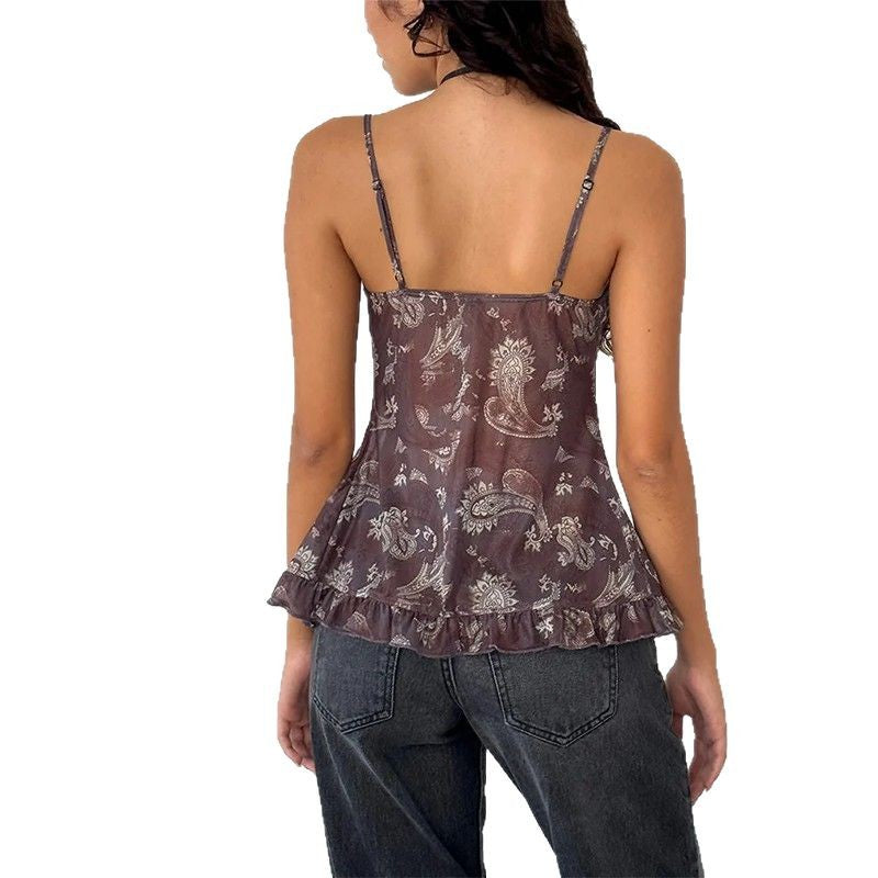 Damen Nostalgiisches Karo-Trägertop mit Rüschendetails Echo Archiv