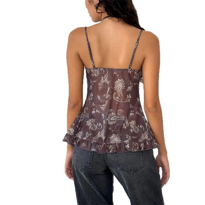 Damen Nostalgiisches Karo-Trägertop mit Rüschendetails Echo Archiv