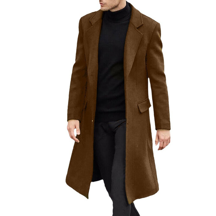 Herren eleganter, lange gefütterter Wollmantel mit klassischem Revers und tiefen Taschen Echoarchiv