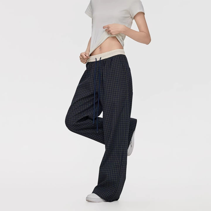 Damen Weite Relaxed-Loungehose mit Tunnelzugbund, Karo-Check & Eingrifftaschen Echoarchiv