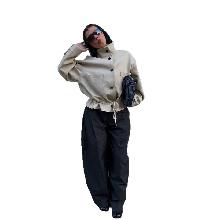 Damen Kurzgeschnittener Oversize-Canvas-Blouson mit Stehkragen Echoarchiv