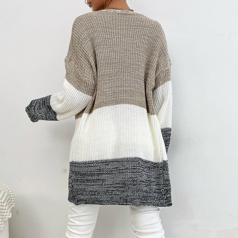 Damen Oversize Strick-Cardigan mit Colorblock-Maschenbild und offener Front Echoarchiv