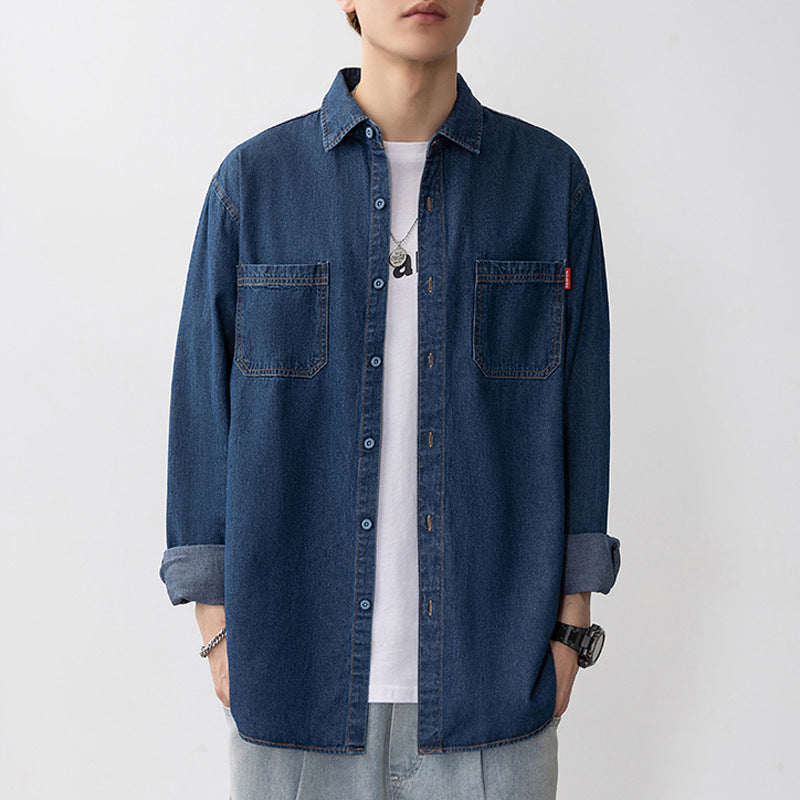 Herren Moderner Denim-Hemd mit Taschen Echoarchiv