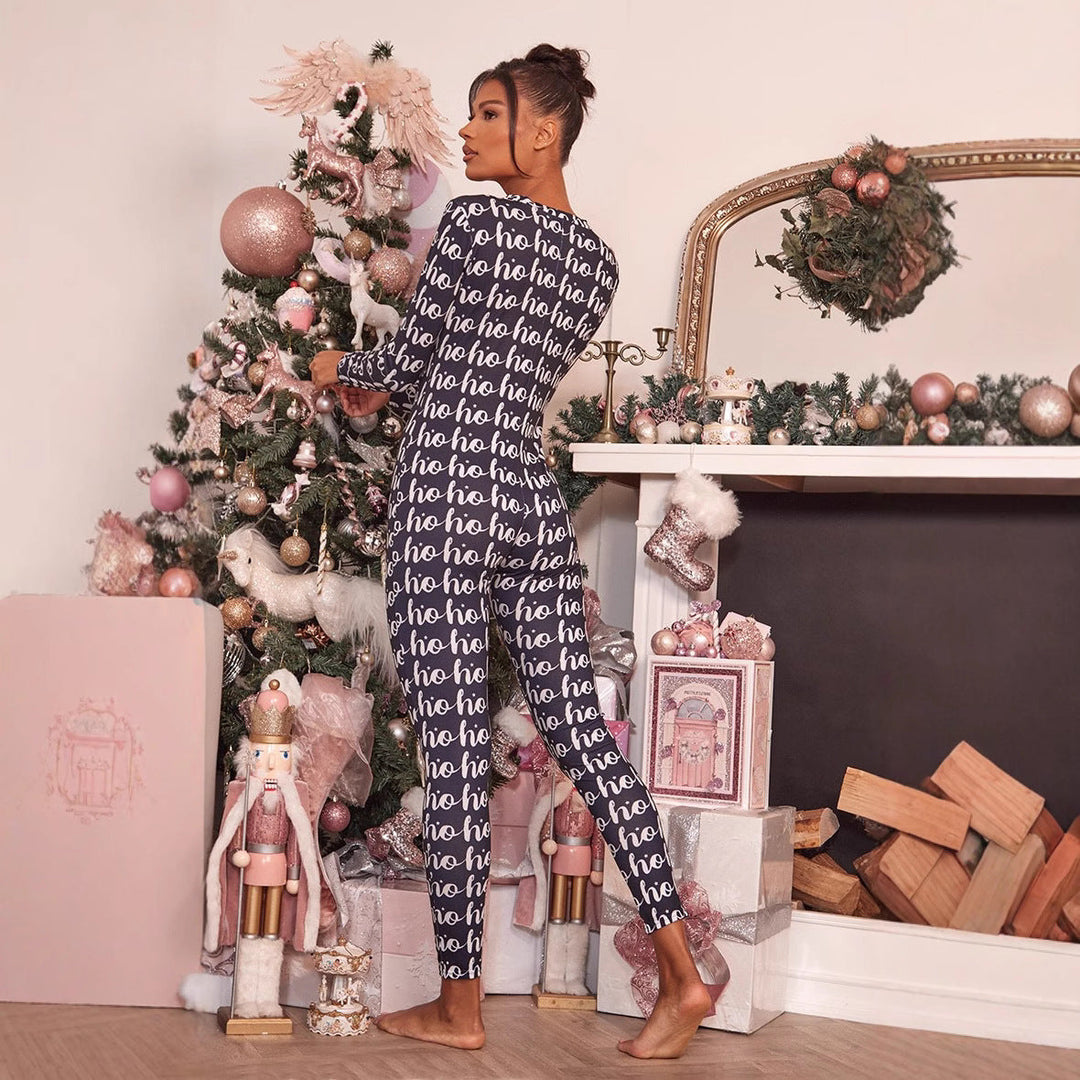 Damen Gemütlicher Jumpsuit mit Weihnachtsmotiv und langer Arm Echoarchiv