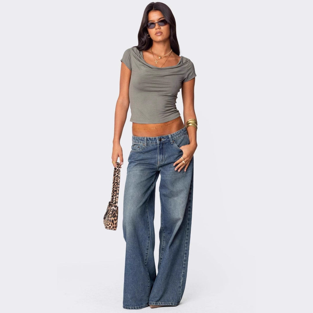 Damen lässige Schlagjeans mit weitem Bein Echo Archiv