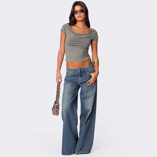 Damen lässige Schlagjeans mit weitem Bein Echo Archiv