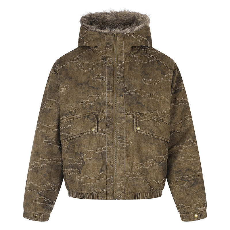 Damen Wattierte Kapuzen‑Bomberjacke mit Kunstfellbesatz, Camouflage‑Effekt und elastischem Saum Echoarchiv