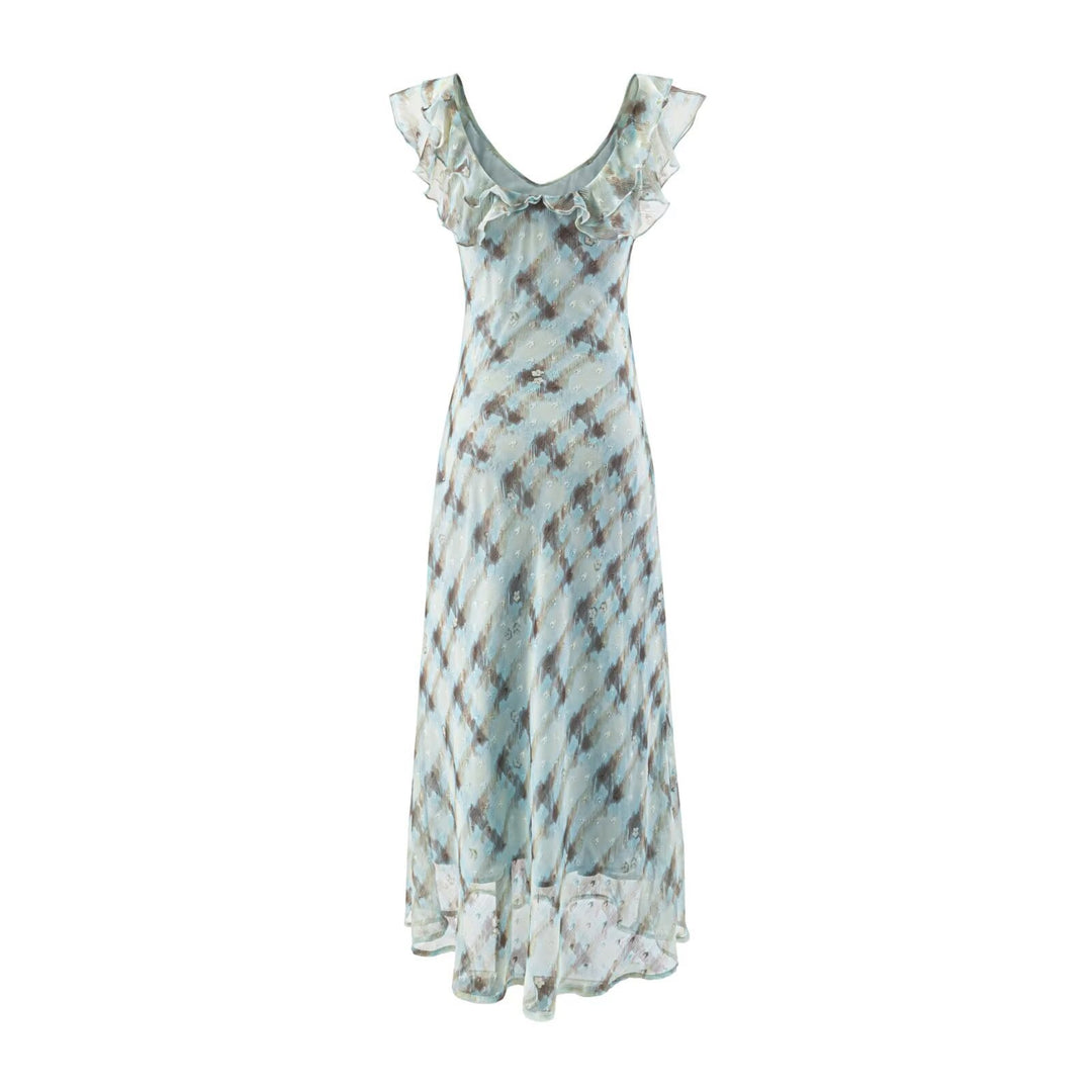 Damen Maxikleid mit feinen Rüschendetails und eleganten Bindebändern Echo Archiv