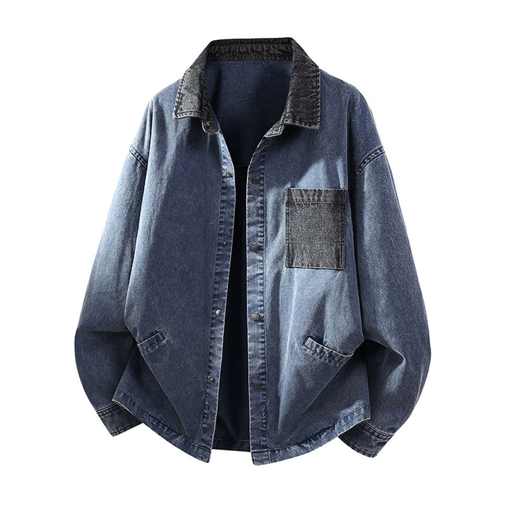 Herren Locker geschnittene Denim-Hemdjacke mit Kastenform und Eingrifftaschen Echo Archiv