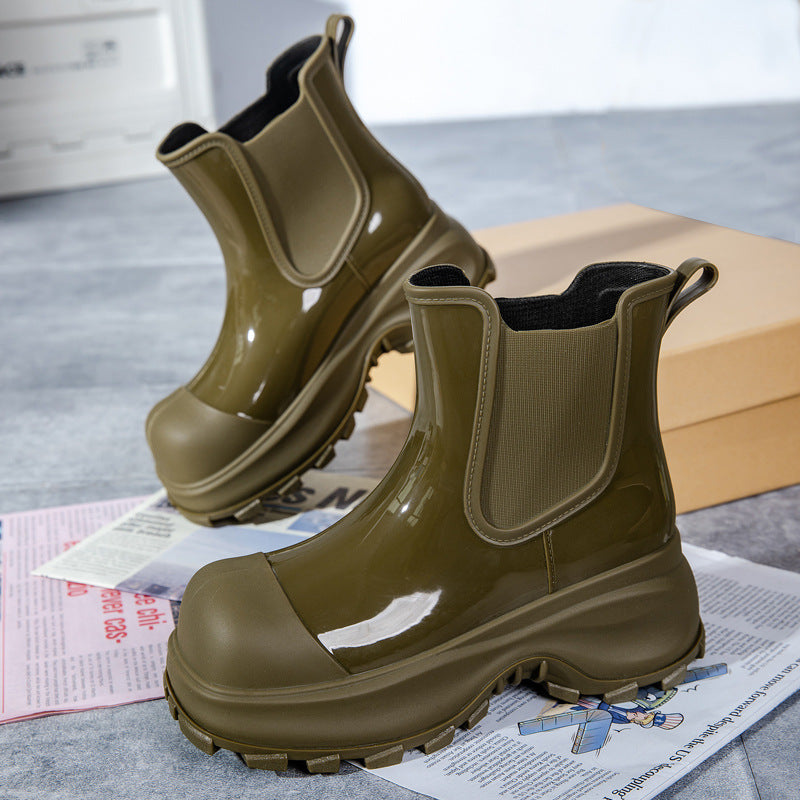 Damen Plateau-Gummistiefelette im Chelsea-Stil mit robuster Lug-Sohle Echoarhiv – Varelle
