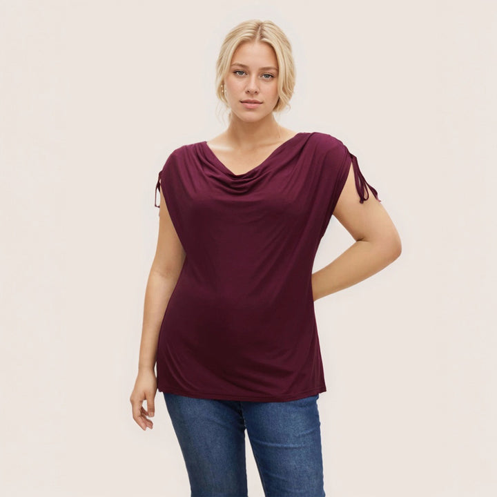 Damen elegantes Oberteil mit lässigem Drapierung und seitlichen Bindebändern Echo Archiv