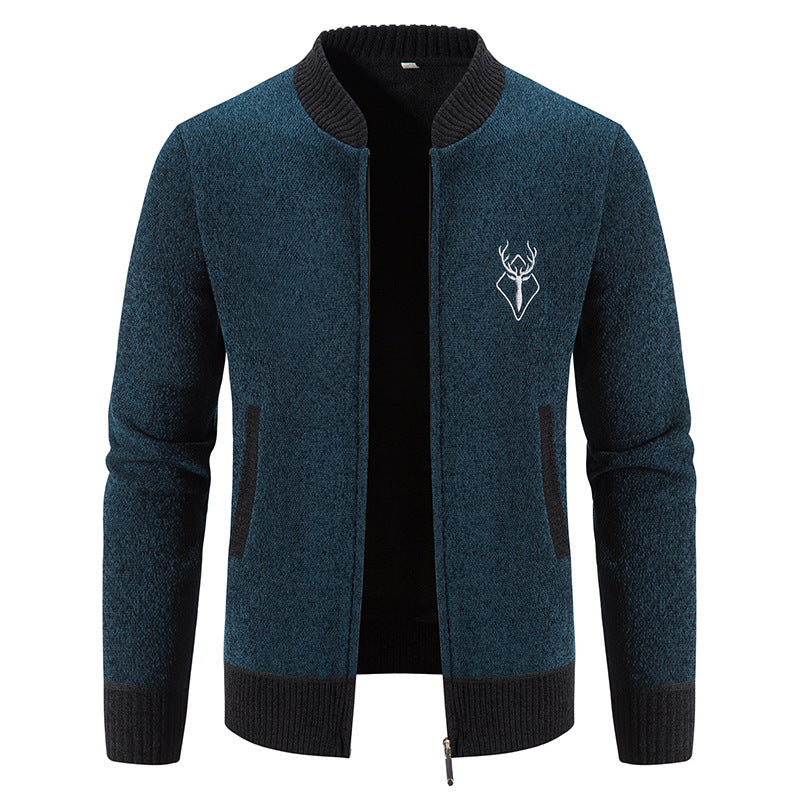 Herren nan lässiger Zip-Strickblouson mit weichem Thermofutter, geripptem Stehkragen und Hirsch-Logo Echo Archiv