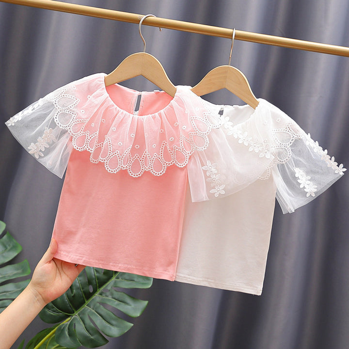 Mädchen Bluse mit Blumenstickerei und Tüllärmeln Echo Archiv