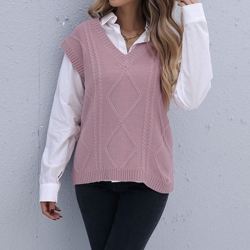 Damen Strickweste mit V-Ausschnitt, Rautenmuster und kastiger Oversize-Silhouette Echoarchiv