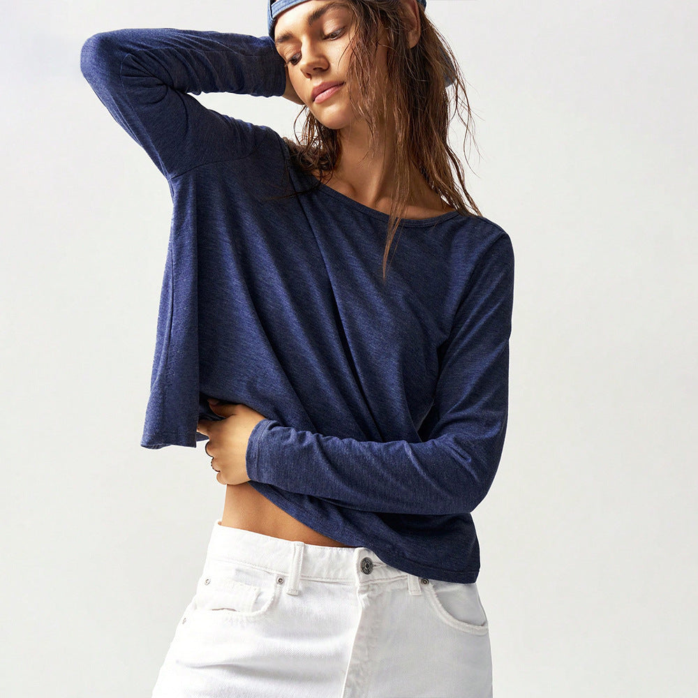 Damen legeres Cropped-Longsleeve mit weiter Oversize-Passform und gerundetem Saum – Avérine