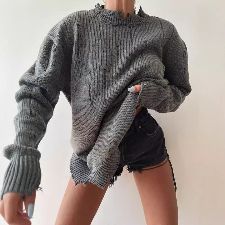 Damen Oversized Grobstrickpullover mit Distressed-Details und geripptem Saum Echoarchiv